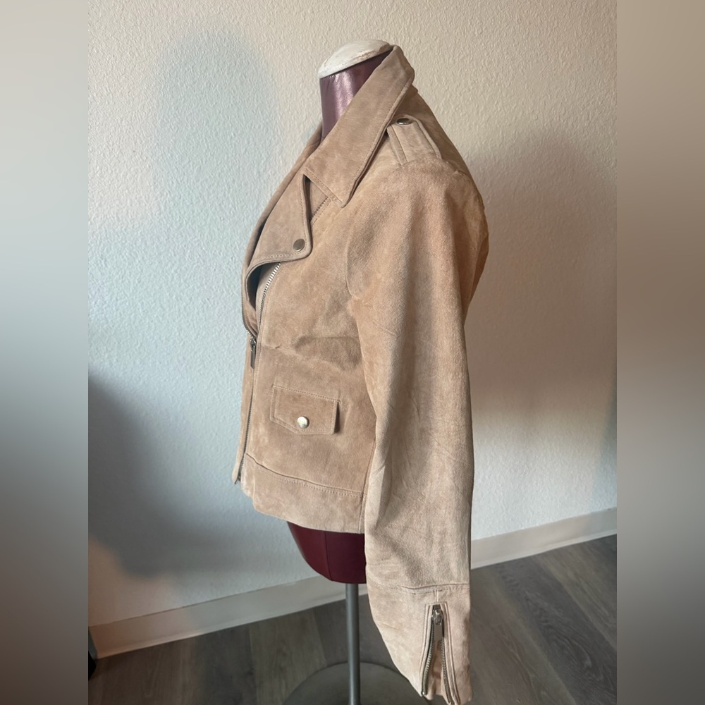 Mango Beige/Tan Suede Leather Jacket size Small - Picture 3 of 10